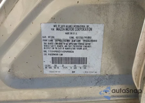 2004 Mazda Mazda6 S from USA, damaged, VIN 1YVHP80D145N90826